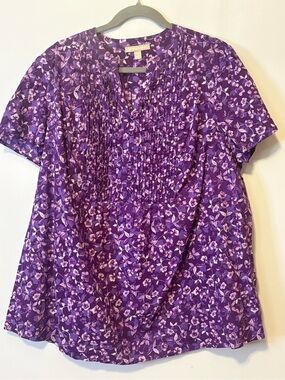 Woman Within Purple Floral Pintuck Front Blouse